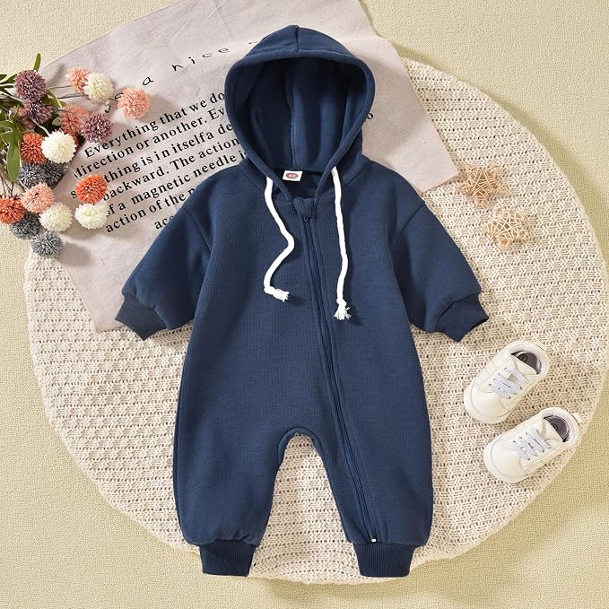 Unutiylo Unisex Baby Boys Girls Long Sleeve Infant Baby Zipper Hooded Jumpsuits - Image 3