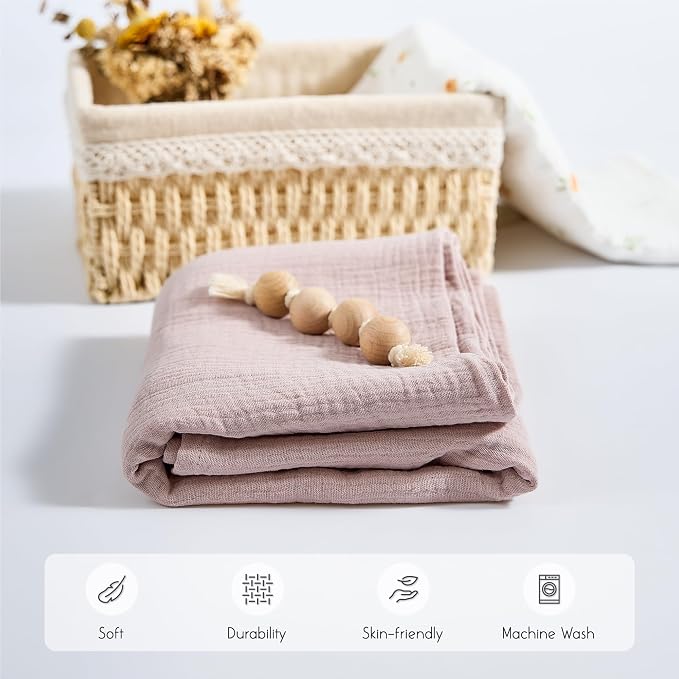 Meracorallo Muslin Swaddle Blanket, 100% Cotton Receiving Blanket, Blush | Soft - Image 4