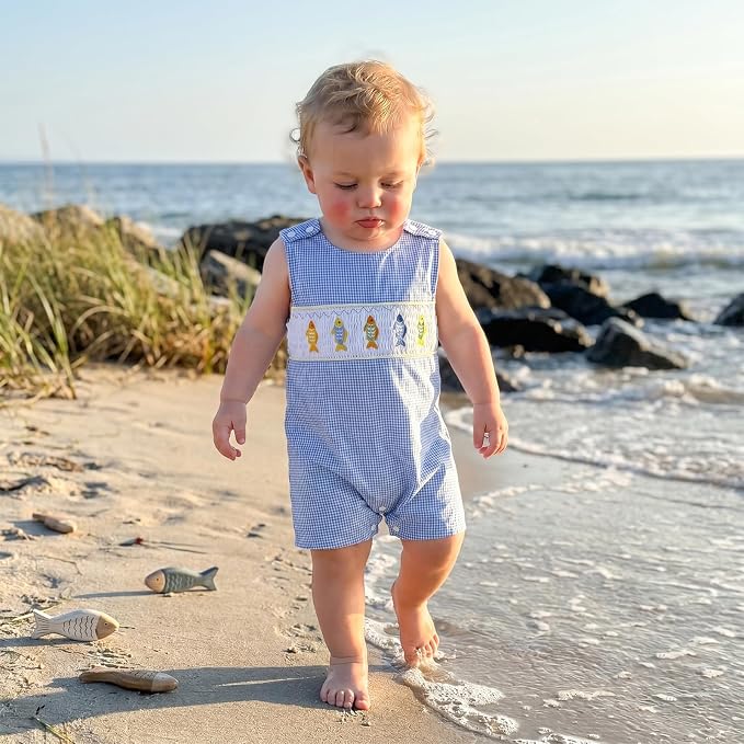 Newborn Baby Boys Sleeveless Seersucker Romper One Piece Straps Overalls - Image 7
