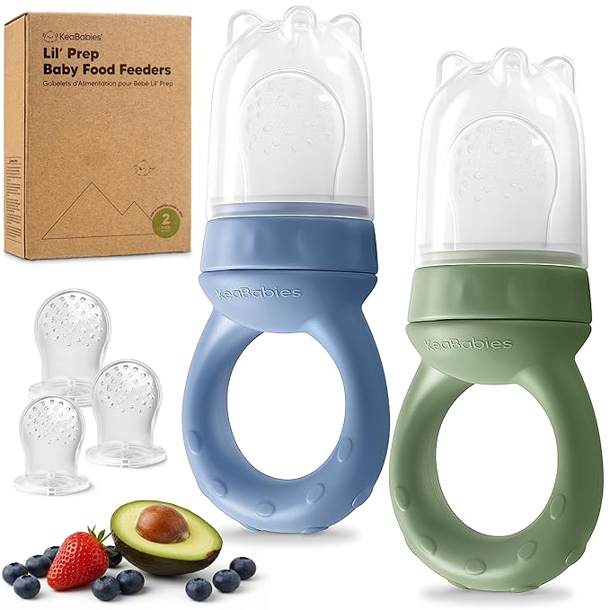 KeaBabies Baby Fruit Feeder 2pk - Silicone Baby Food Feeder for Babies 6-12 Months, Breast Milk Popsicle for Teething, Weaning, Freeze Frozen Solid Food, BPA-Free Infant Feeding Essential (Slate)