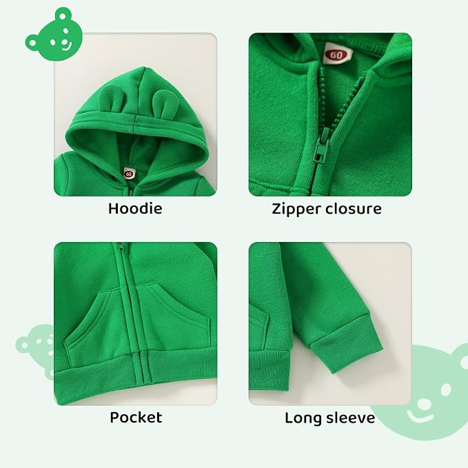 Happy Town Baby Clothes for Girls Boys Clothes Solid Color Zipper Hoodie and - Image 3