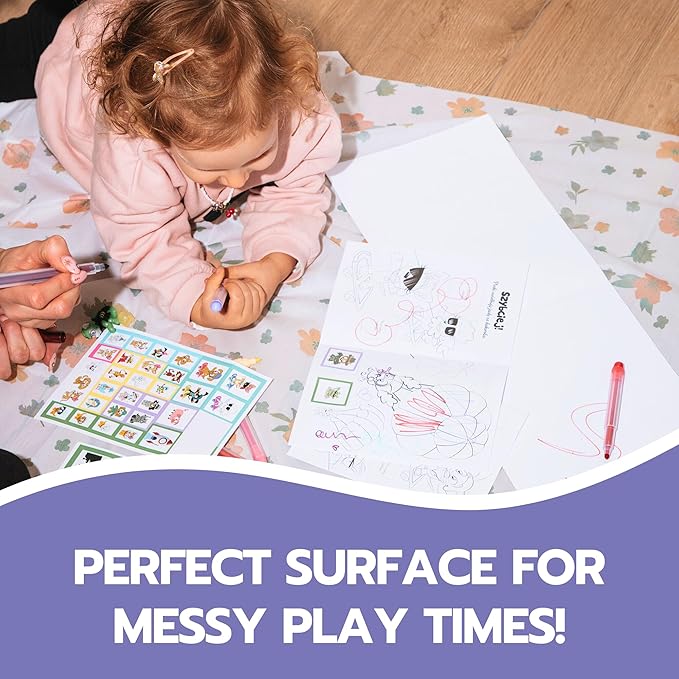 60 Pack Disposable Splat Mats by Eli with Love - Extra Large 49"x49" 100% Waterproof Baby Splat Mat for Under High Chair - Plastic Mat Liner for Floor - Protect from Spills (Floral, 60 Pack)