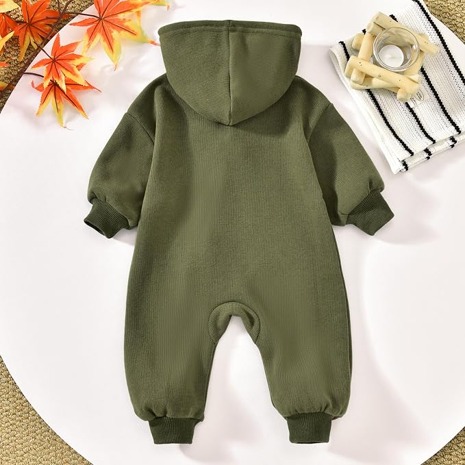 Unutiylo Unisex Baby Boys Girls Long Sleeve Infant Baby Zipper Hooded Jumpsuits - Image 4