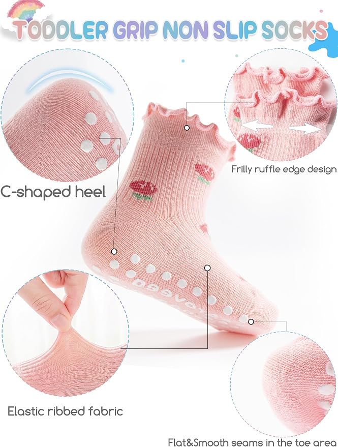 Baby Toddler Girls Socks Grip Ruffle Non Slip Kids Cotton 12 Pack Socks | - Image 3
