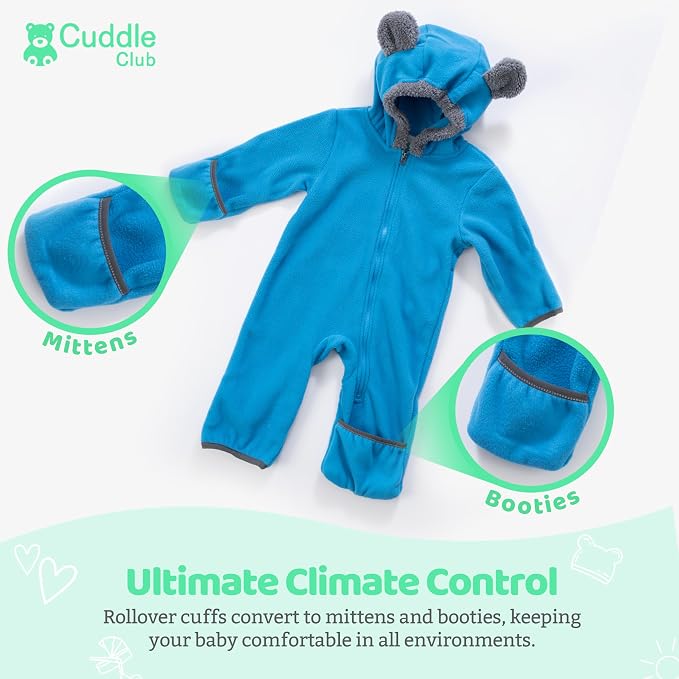 Cuddle Club Fleece Baby Bunting Bodysuit Hoodie, Newborn - Image 3