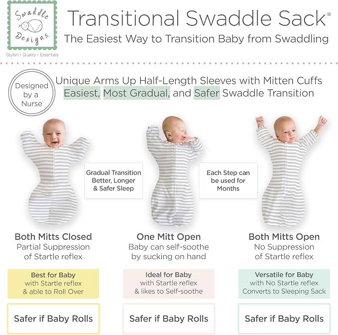 SwaddleDesigns Transitional Swaddle Sack, Arms Up Half-Length Sleeve & Mitten - Image 3