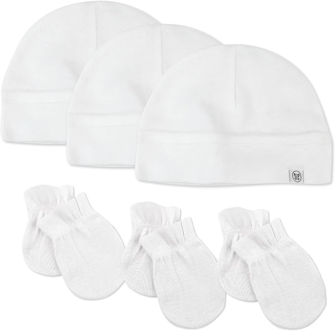 HonestBaby Baby 100% Organic Cotton Multipack Cap Hats and No Scratch Mitts by HonestBaby