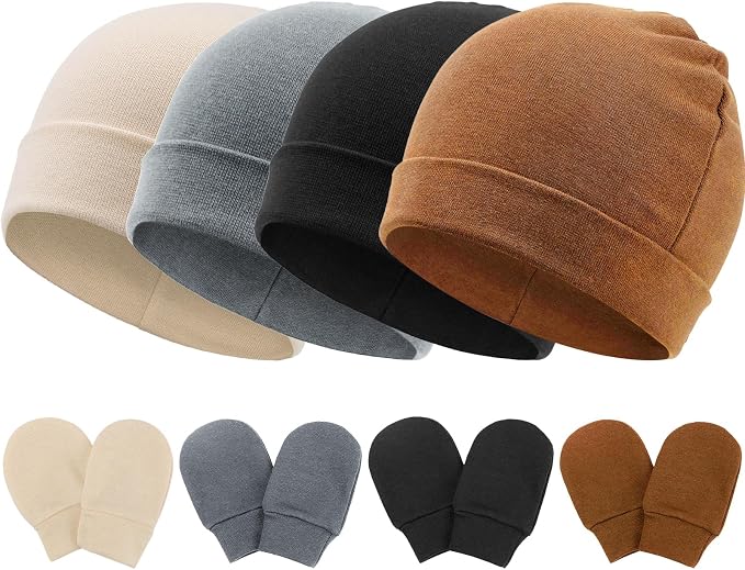 BQUBO Baby Hats and Mittens Infant Cotton Beanie Gloves No Scratch Set Newborn by DRESHOW