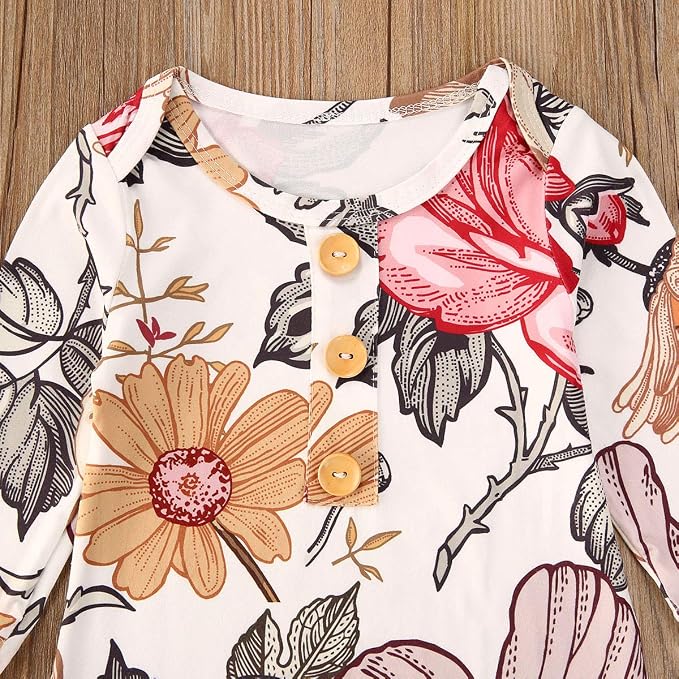 Newborn Baby Girl Floral Sleep Gown Headband Sleepwear Outfit - Image 2