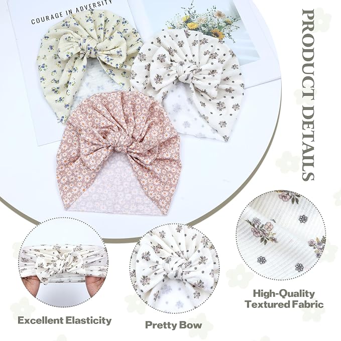 Cinaci 6 Pack Nursery Hospital Caps Bonnets Beanies Headwraps Turban Hats - Image 3