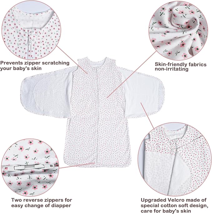 Baby Sleep Sack Swaddle 2 Pack, 3-Way Adjustable, Organic Cotton | Swaddles 3-6 - Image 3