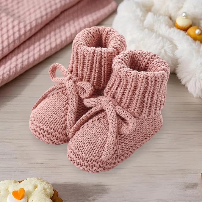 SOLILOQUY Baby Boy Girl Cozy Knit Booties Stay-On Bow Tie Newborn First Shoes - Image 3