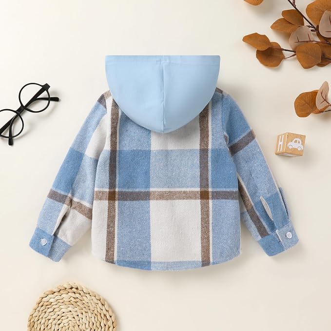 YOUNGER STAR Toddler Kids Boys Girls Flannel Hooded Plaid Shirt Button Baby Red - Image 3