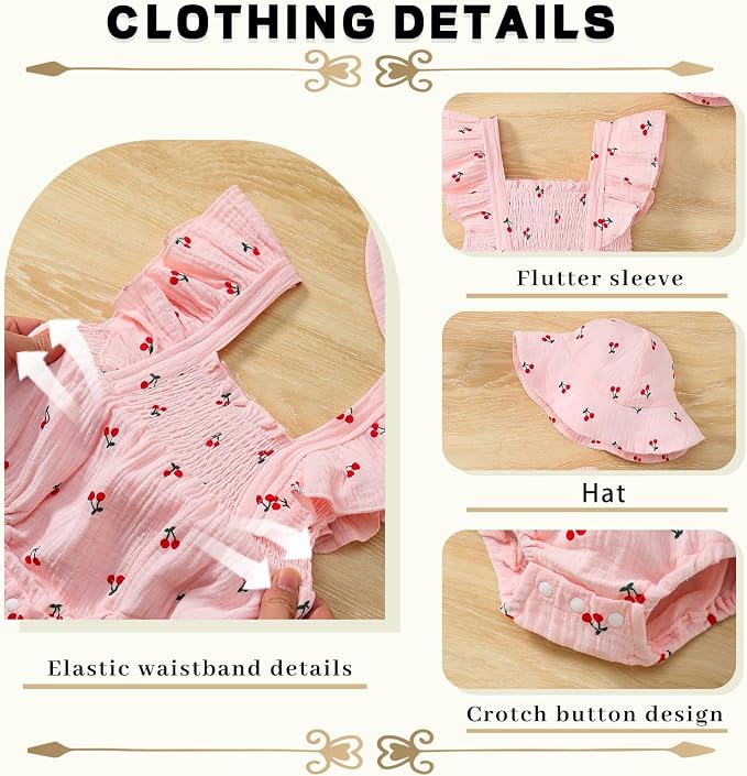 Baby Girl Floral Smocked Romper Outfit - Image 4