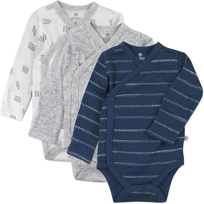 HonestBaby Baby 3-pack Long Sleeve Side-snap Kimono Bodysuits Organic Cotton by HonestBaby