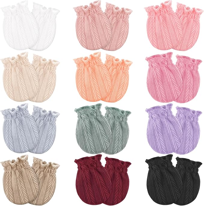 BQUBO 12 Pairs Baby Mittens Newborn Infant Mittens No Scratch Cotton Elastic by DRESHOW