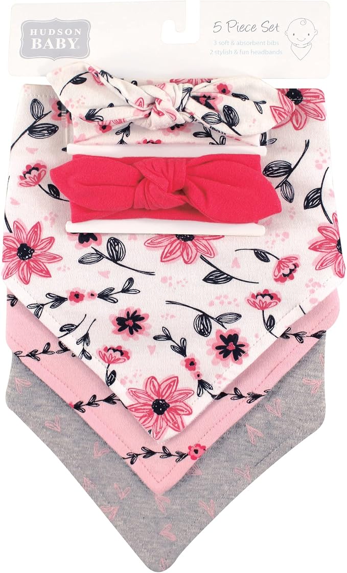 Hudson Baby Unisex Baby Cotton Bib and Headband Set - Image 2