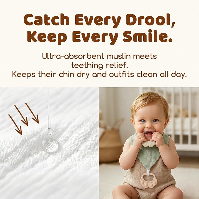 8-Pack Muslin Baby Bibs for Drooling and Teething | Soft& Absorbent, 100% Cotton - Image 3