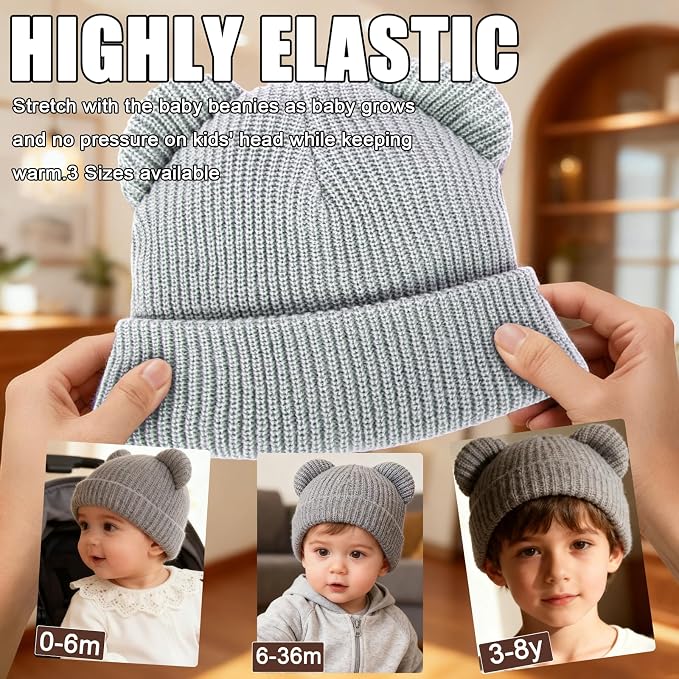 Baby Beanie Cute Toddler Winter Hat 3 Pack Soft Double Layers Knit Warm Cap - Image 3