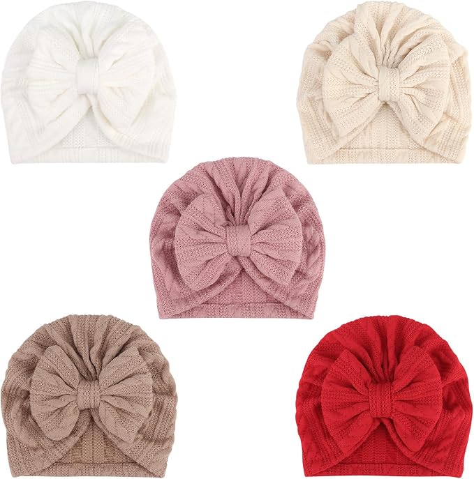 DRESHOW BQUBO 5 Pieces Newborn Baby Turban Hats Bow Baby Infant Beanie by DRESHOW