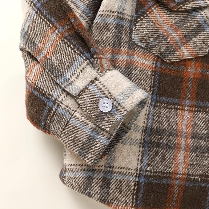 YOUNGER STAR Toddler Kids Boys Girls Flannel Hooded Plaid Shirt Button Baby Red - Image 6