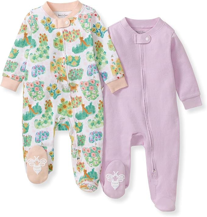 Burt's Bees Baby Girls' Organic Cotton, Sleep and Play Footed Pajamas | Easy by BurtsBeesBaby