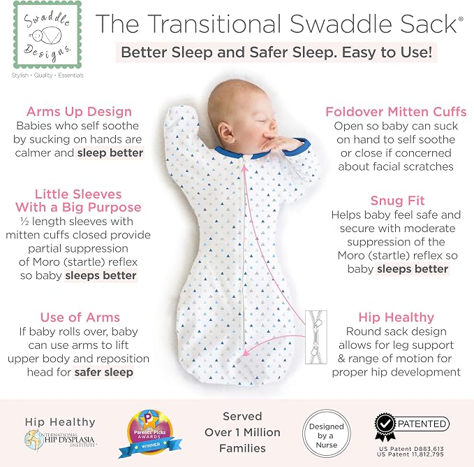 SwaddleDesigns Transitional Swaddle Sack, Arms Up Half-Length Sleeve & Mitten - Image 2