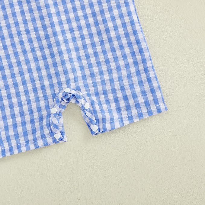 Newborn Baby Boys Sleeveless Seersucker Romper One Piece Straps Overalls - Image 5
