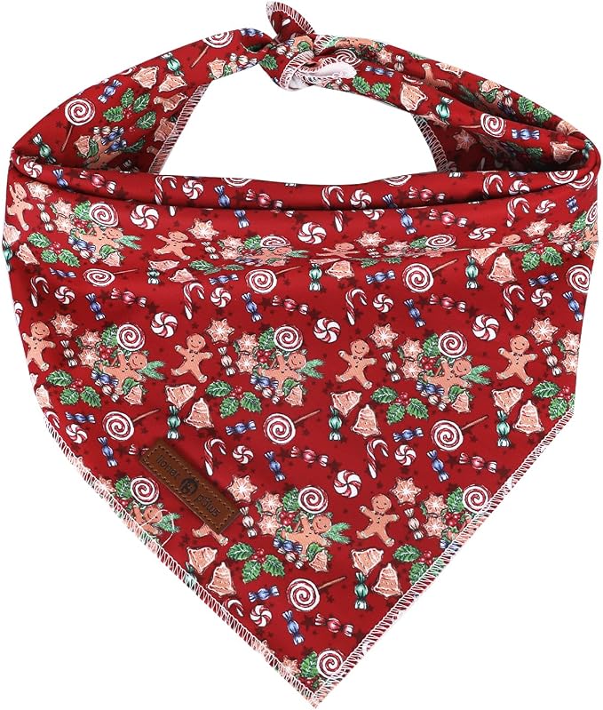 lionet paws Christmas Dog Bandana, Christmas Gingerbread Man Fabric Dogs by lionetpaws