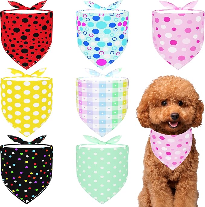 7 PCS Polka Dot Dog Bandanas for Small Dogs Stitching Edge Dog Bandanas for by Bestwishforyou