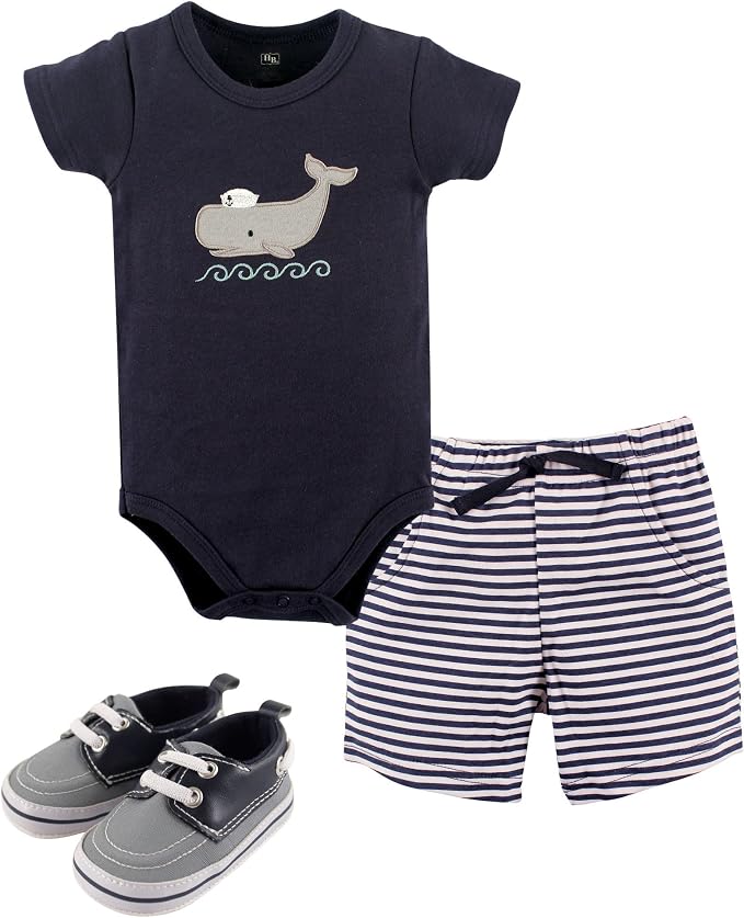 Hudson Baby Unisex Baby Cotton Bodysuit, Shorts and Shoe Set by HudsonBaby