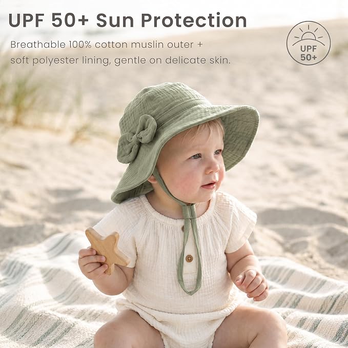 Konssy 2-Pack Muslin Baby Sun Hats - Image 2