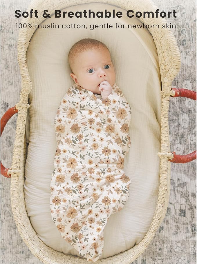 Konssy 3-Pack Muslin Baby Swaddle Blankets, 47 x 47 in Receiving Blankets | - Image 8