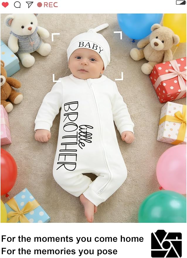 Babymine 100% Cotton 2-Way Zipper Little Brother Newborn Outfit 0-3 Months | - Image 5