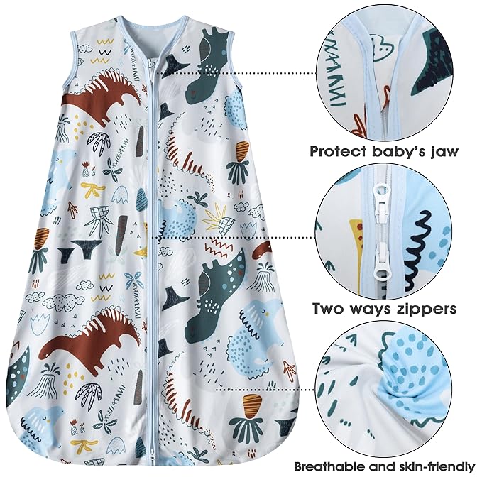 Baby Sleep Sack 12-18 Months 3 Pack Baby Wearable Blanket 100% Rayon Cotton 2-Way Zipper Toddler Sleeping Sack .Comfy Soft Lightweight TOG 0.3 (Elephant&Dinosaur&Hexagon,)