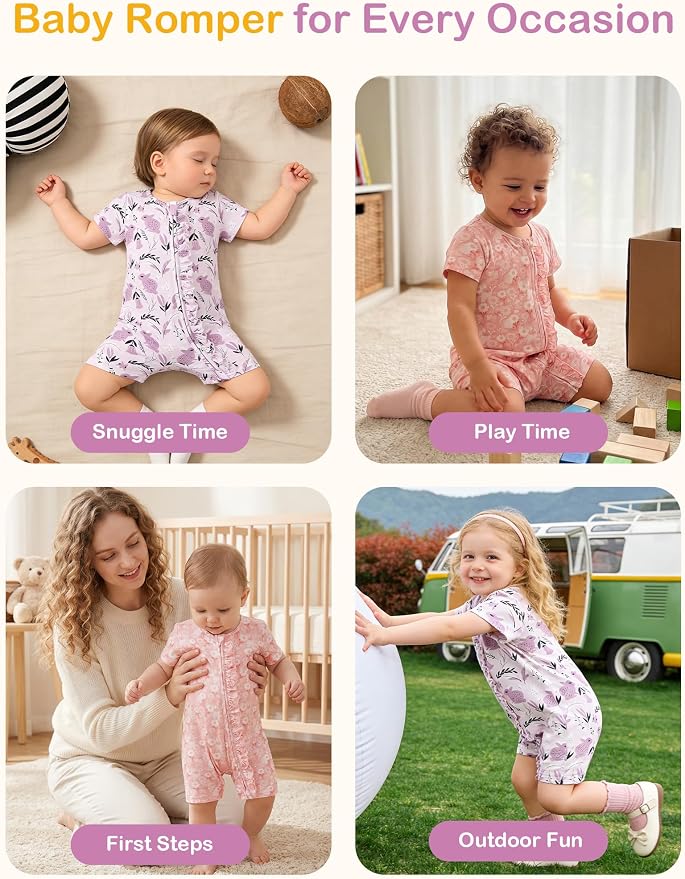 JunNeng Baby Girl Sleeper Viscose from Bamboo, Short Sleeve Romper - Image 6