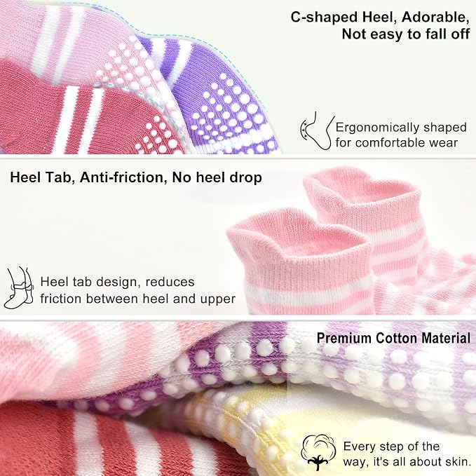 GRPSKCOS Non Slip Toddler Baby Socks 12 Pairs Anti Skid Ankle Socks - Image 5