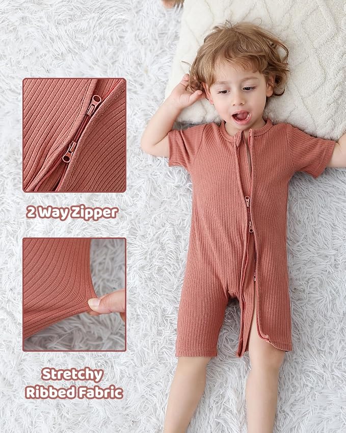 Bafeicao Baby Boy Girl 3 Pack Short Sleeve Rompers | 2 Way Zipper, Ribbed Cotton - Image 5