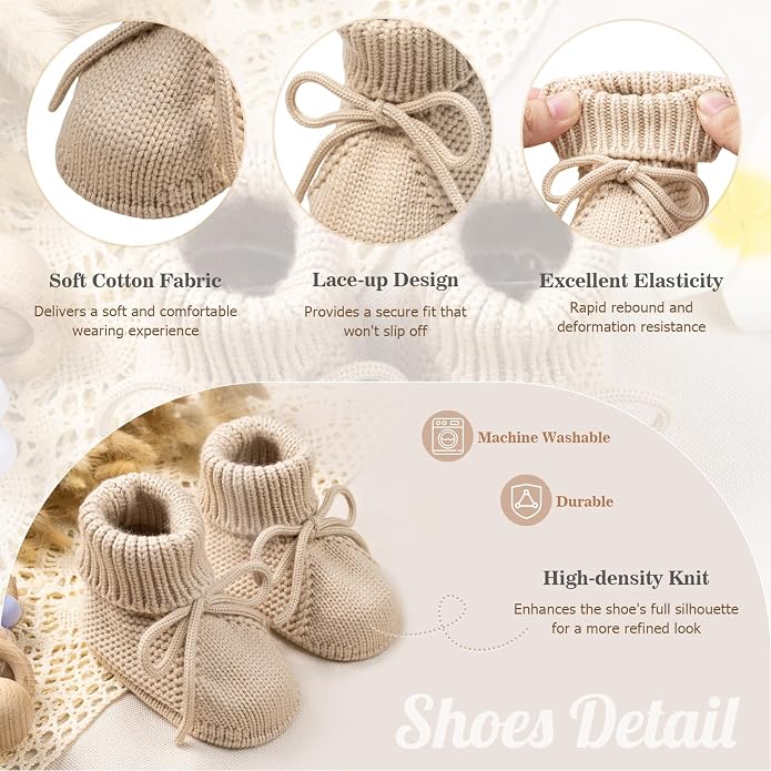 Meckior Baby Booties Newborn First Walkers Cozy Shoes Warm Hand Crochet Knit - Image 5