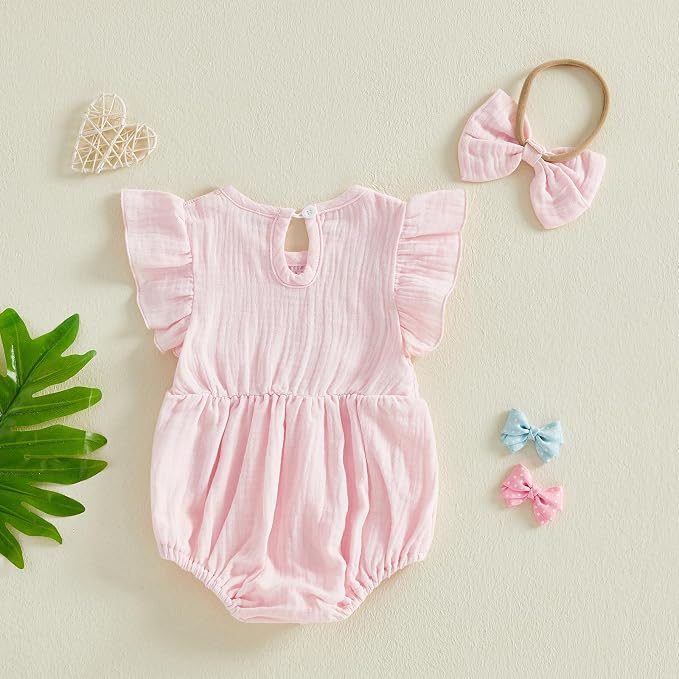 Kavousa Newborn Baby Girl Clothes Summer Bubble Romper Headband Outfit - Image 7