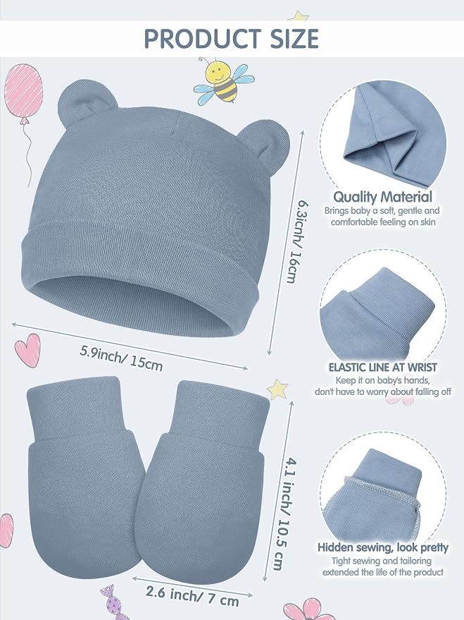 Geyoga 12 Pcs Baby Hat | Newborn Hats Mittens - Image 2