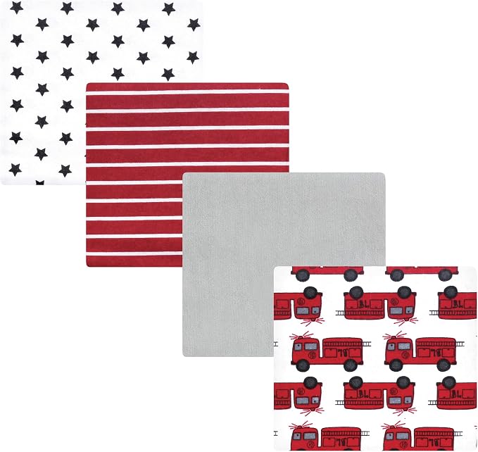 Hudson Baby Infant Boys Cotton Flannel Receiving Blankets 4-Pack, Fire Truck by HudsonBaby