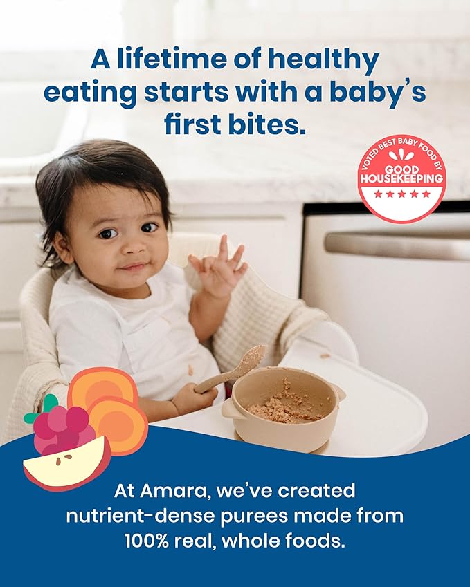 Amara Organic Baby Food - Stage 2 - Applesauce & Maqui Berry - Baby Cereal to Mix With Breastmilk, Water or Baby Formula - Shelf Stable Baby Food Pouches Made from Organic Fruit - 10 Pouches, 3.5oz Per Serving