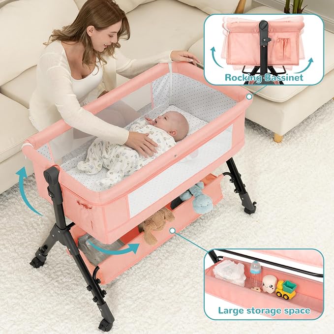 BCOL Baby Bassinet Sleeper, Adjustable Baby Crib, Rocking Bassinets Bedside - Image 3