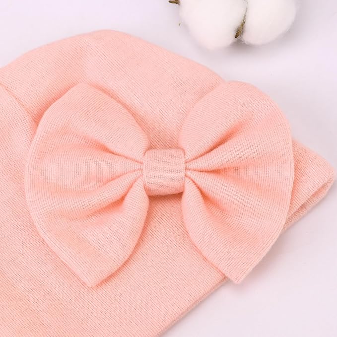 BQUBO Newborn Baby Girls Hats Mittens Set Hospital Hat Beanie Infant Bow Hats - Image 6