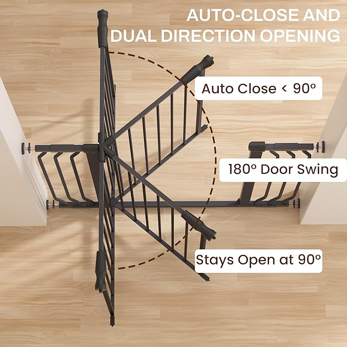 ELEVON Baby Gate for Stairs Doorways, Safety Pet Gate with Auto-Close/Hold-Open Features, Fits Openings 29.1” to 43.3”, 36” Tall, Easy Pressure Mounted Walk Through Baby Dog Gate, Graphite