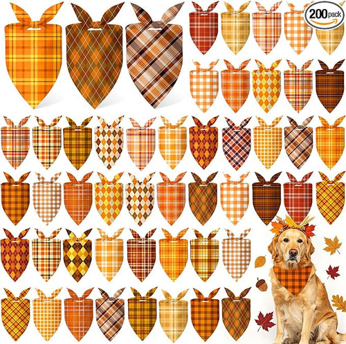 200 Pcs Fall Plaid Dog Bandanas Bulk Autumn Gingham Check Pattern by Jeere