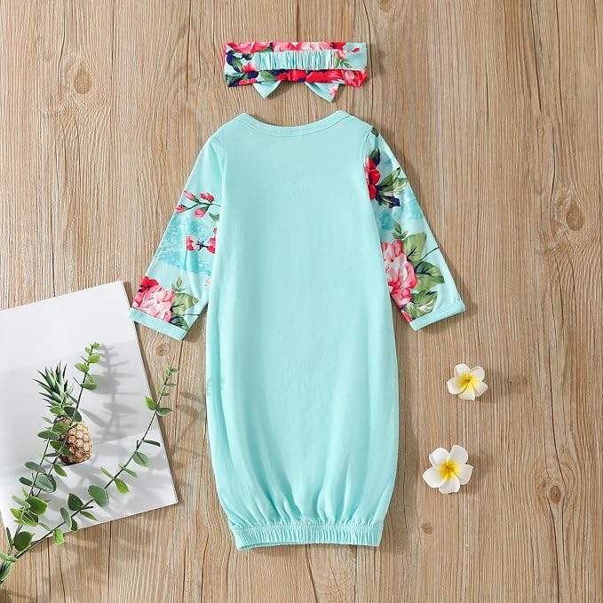 AMAWMW Newborn Baby Girl Little Sister Sleeper Gown Stripe Long Sleeve - Image 5