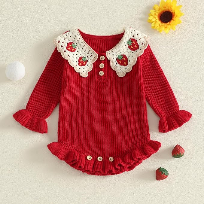 Mubineo Baby Girl Fall Winter Clothes Basic Plain Cute Sweater Romper Outfit - Image 3