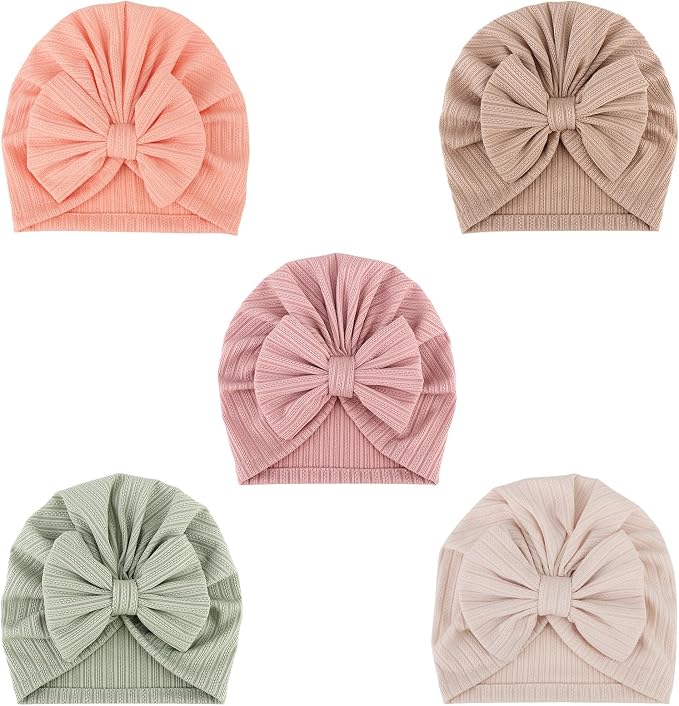 DRESHOW BQUBO 5 Pieces Newborn Baby Turban Hats Bow Baby Infant Beanie by DRESHOW